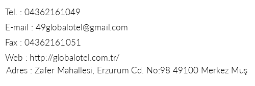 Mu Global Otel telefon numaralar, faks, e-mail, posta adresi ve iletiim bilgileri